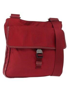Authentic PRADA Shoulder Bag Nylon Red Silver